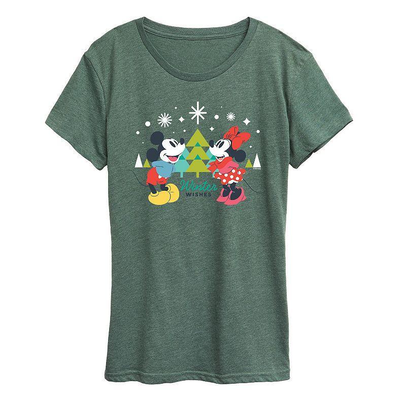 Disneys Mickey Mouse Womens Mickey and Minnie Winter Wishes Graphic Tee, Girls Grey Royal Blue Product Image