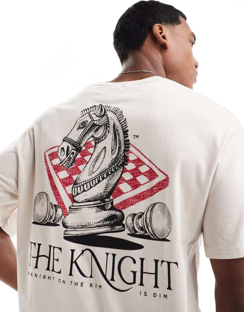 ADPT oversized T-shirt with knight back print in cream Product Image