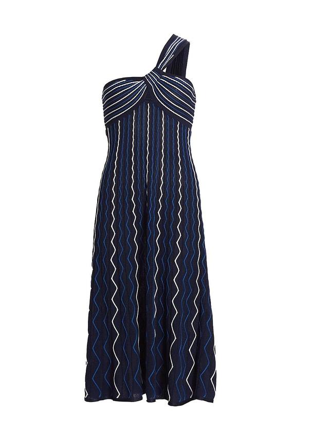 Womens Zig-Zag One-Shoulder Knit Midi-Dress Product Image