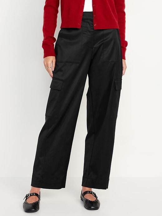 Extra-High Waisted Satin Cargo Barrel Wide-Leg Pants Product Image