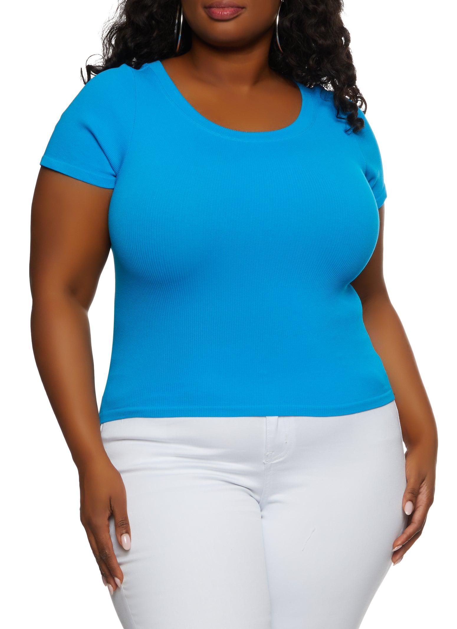 Womens Plus Size Ribbed Crew Neck T Shirt product image