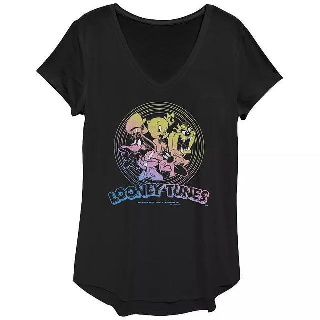 Womens Looney Tunes Cartoon Characters Bulls-Eye Rings Gradient Graphic Tee, Girls Product Image