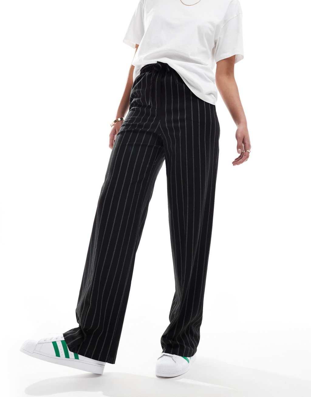 ASOS DESIGN Tall tailored pull on pants in black stripe Product Image