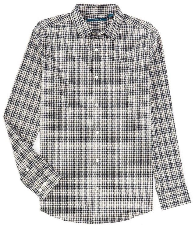 Perry Ellis Pixel Plaid Stripe Long Sleeve Woven Shirt Product Image