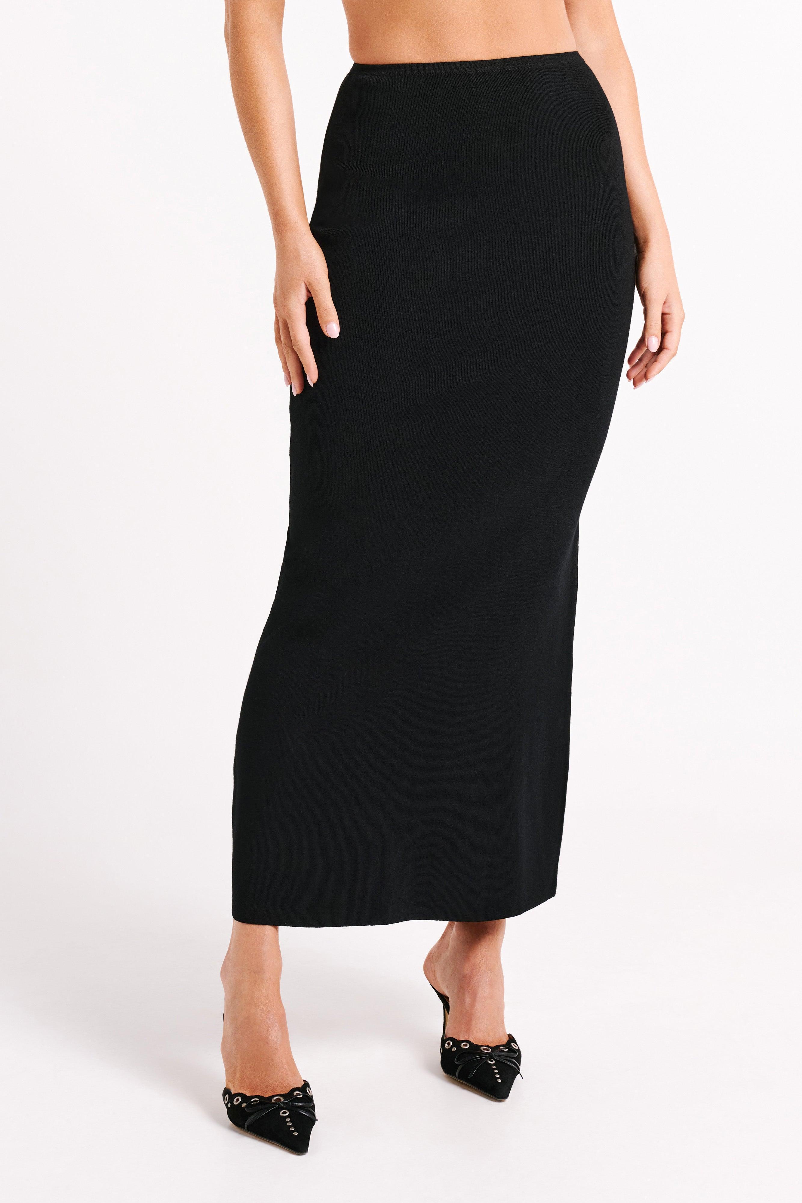 Avani Mid Rise Knit Maxi Skirt - Black Product Image