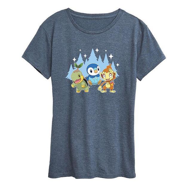 Missy Pokemon Sinnoh Winter Group Graphic Tee, Womens Grey Blue Product Image