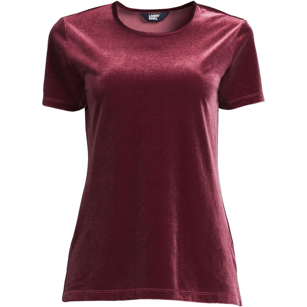 Lands End Womens Plus Size Short Sleeve Velvet Crew Neck Top Product Image