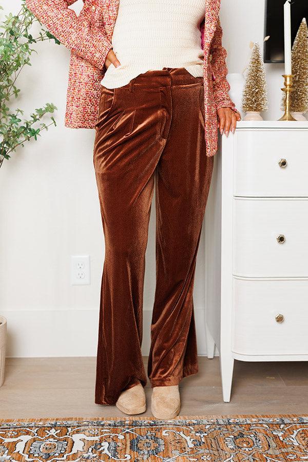 All The Hits High Waist Velvet Pants In Brown Product Image