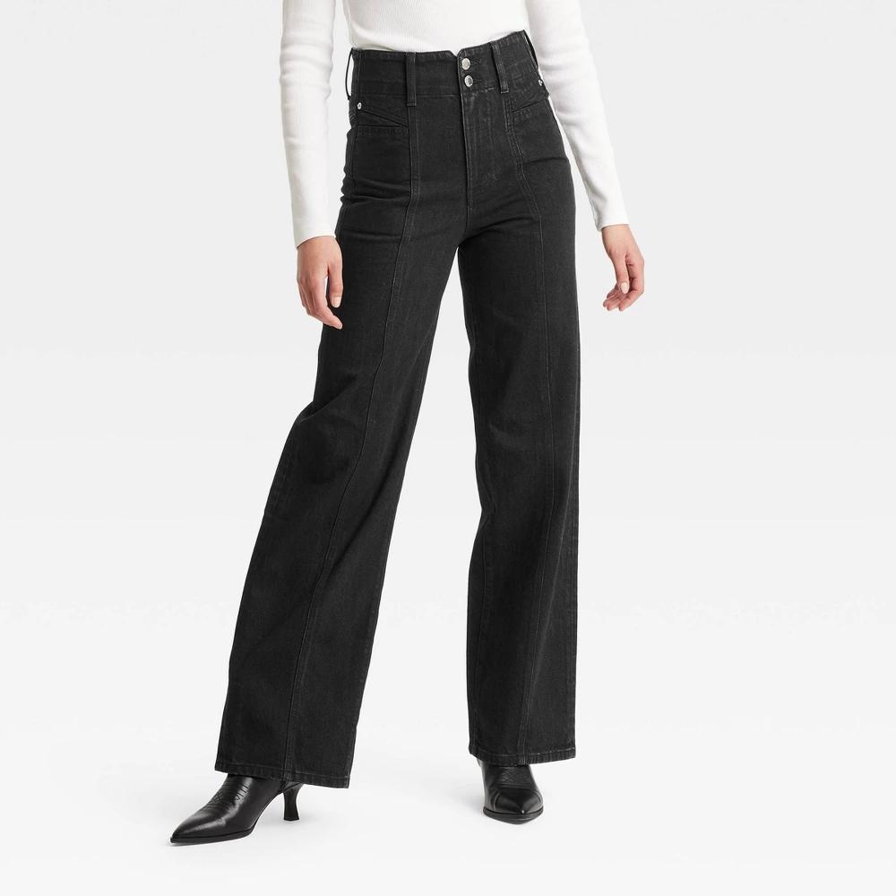 Womens High-Rise Tailored Wide Leg Jeans - Universal Thread Black 12 Product Image