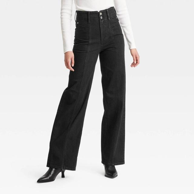 Womens High-Rise Tailored Wide Leg Jeans - Universal Thread Black 10 Product Image