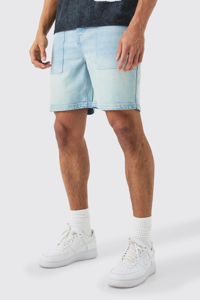 Relaxed Rigid Contrast Stitch Denim Short | boohooMAN USA Product Image