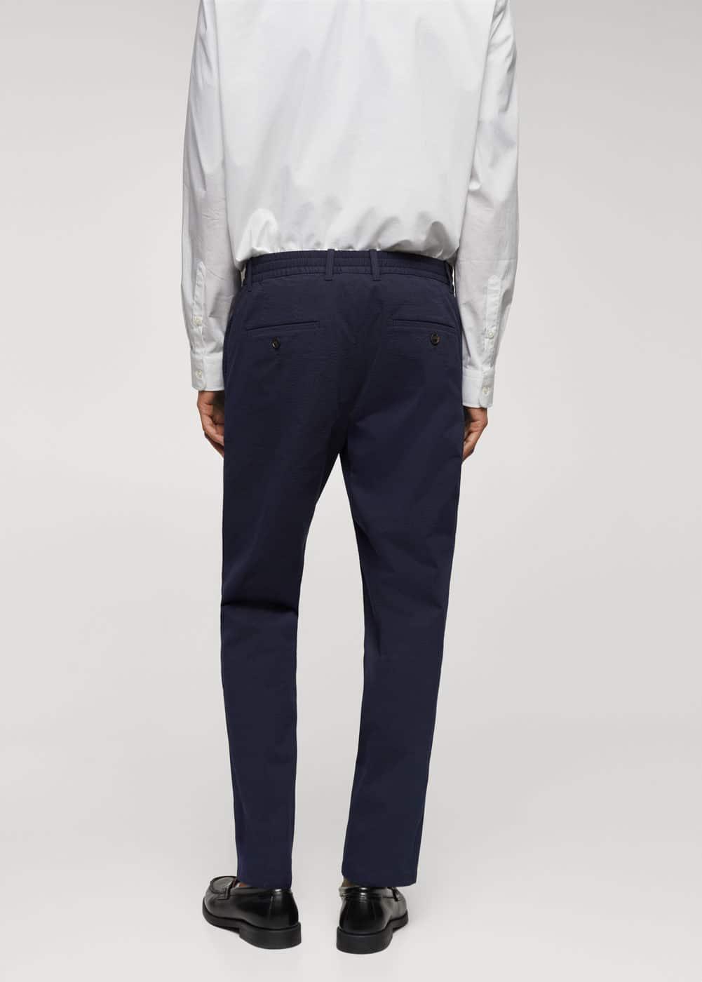 MANGO MAN - Cotton seersucker pants with drawstring dark navyMen Product Image