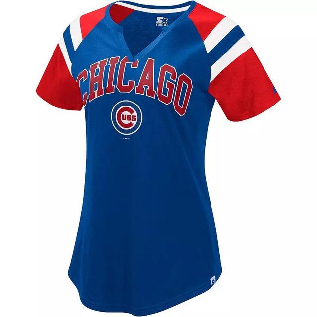 Womens Starter Royal/Red Chicago Cubs Game On Notch Neck Raglan T-Shirt Product Image