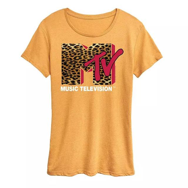 Womens MTV Leopard Logo Graphic Tee, Girls Grey Golden Meadow Product Image