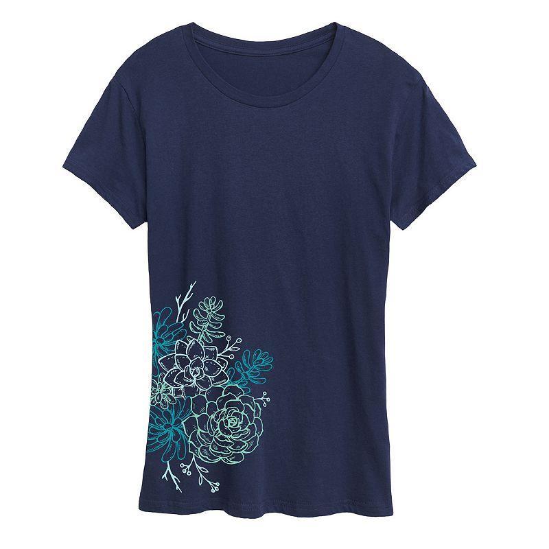 Womens Succulent Cluster Outline Graphic Tee Blue Product Image