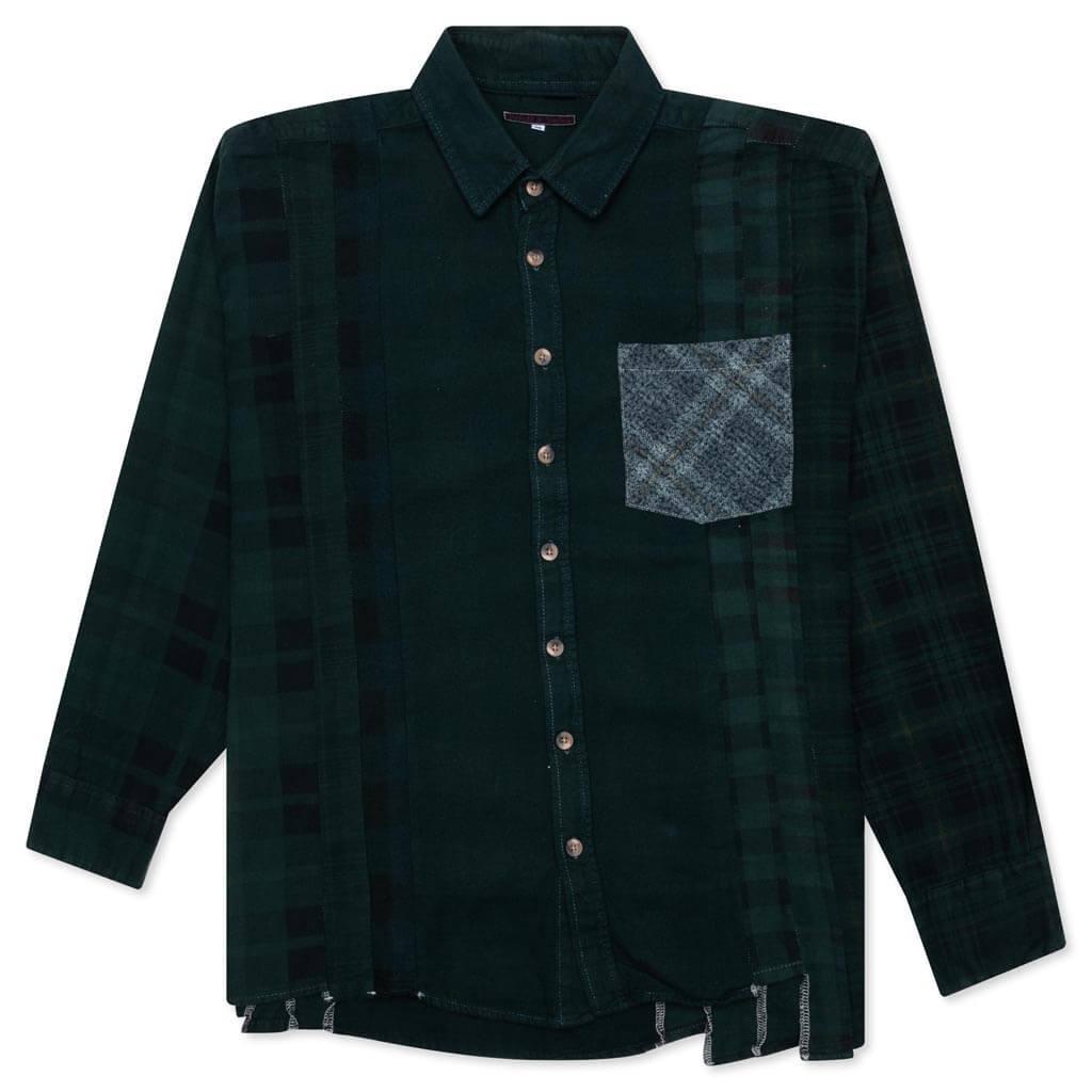 Flannel Shirt 7 Cuts Shirt Over Dye - Green Male Product Image