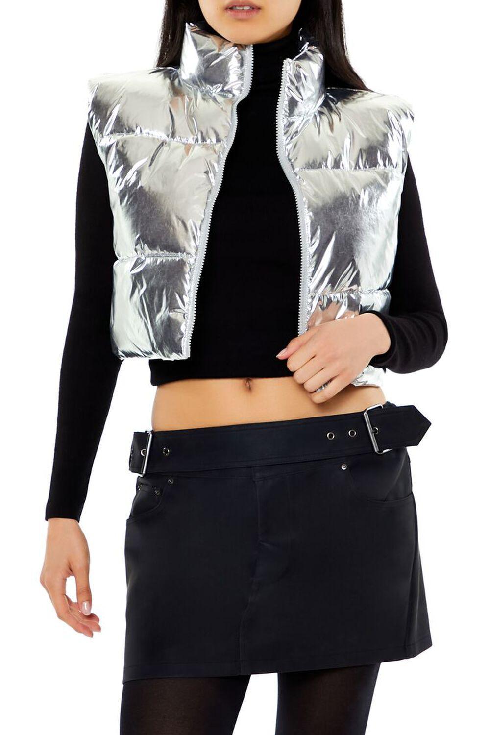 Quilted Metallic Cropped Vest | Forever 21 Product Image