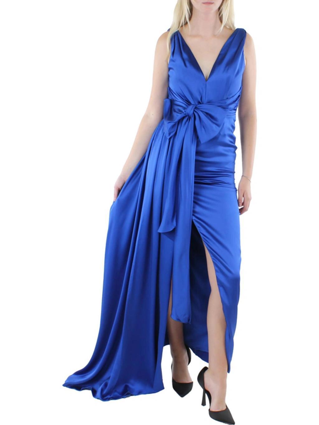 Womens Satin Draped Evening Dress In Blue Product Image