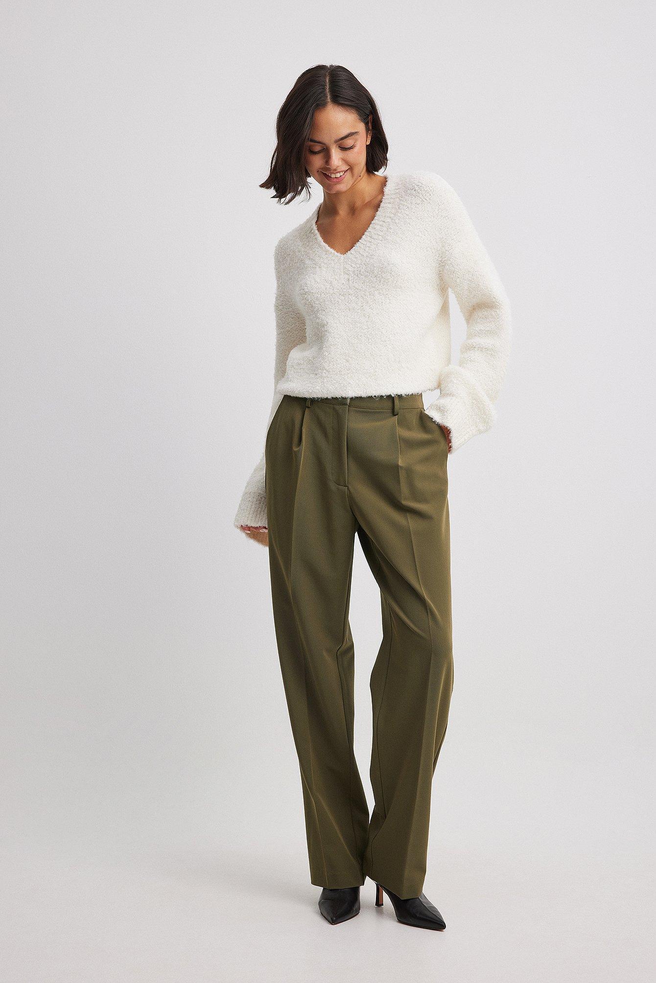 Straight Mid Waist Suit Pants Product Image