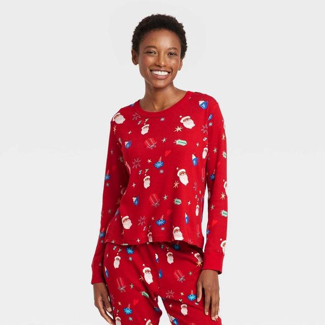 Womens Santa Print Cotton Ribbed Holiday Matching Family Pajama Shirt - Wondershop Red Product Image