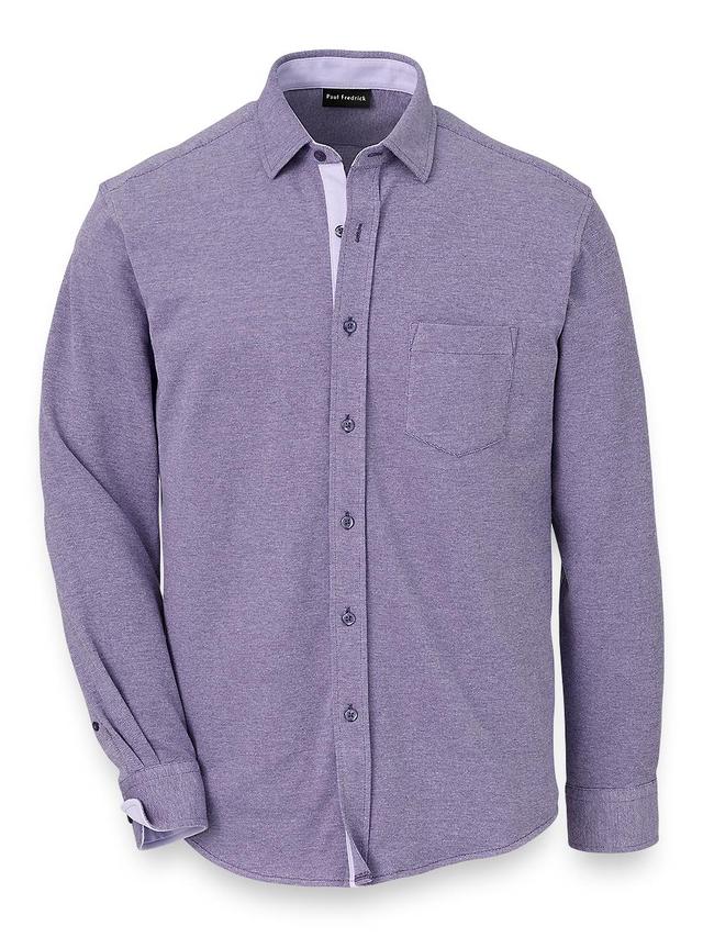 Cotton Blend Button Front Polo - Purple Product Image