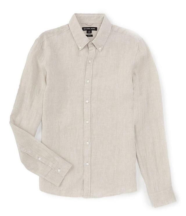 Michael Kors Slim Fit Yarn-Dye Linen Long Sleeve Woven Shirt Product Image