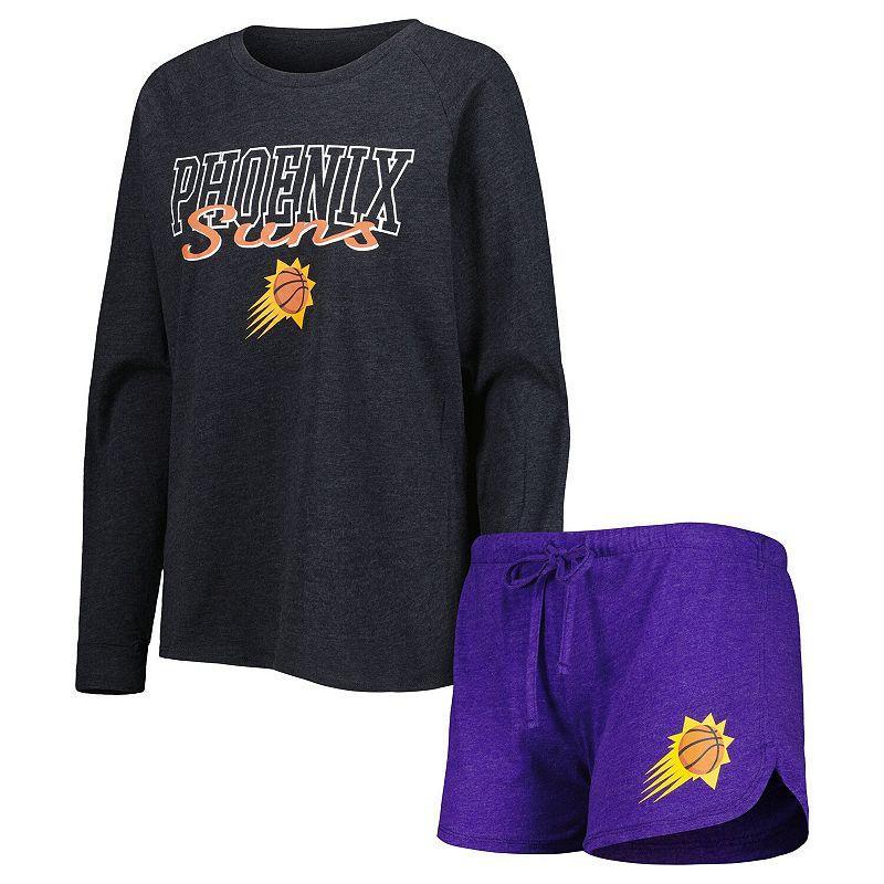 Womens Concepts Sport Heather Black/Heather Purple Phoenix Suns Team Raglan Long Sleeve T-Shirt & Shorts Sleep Set Product Image