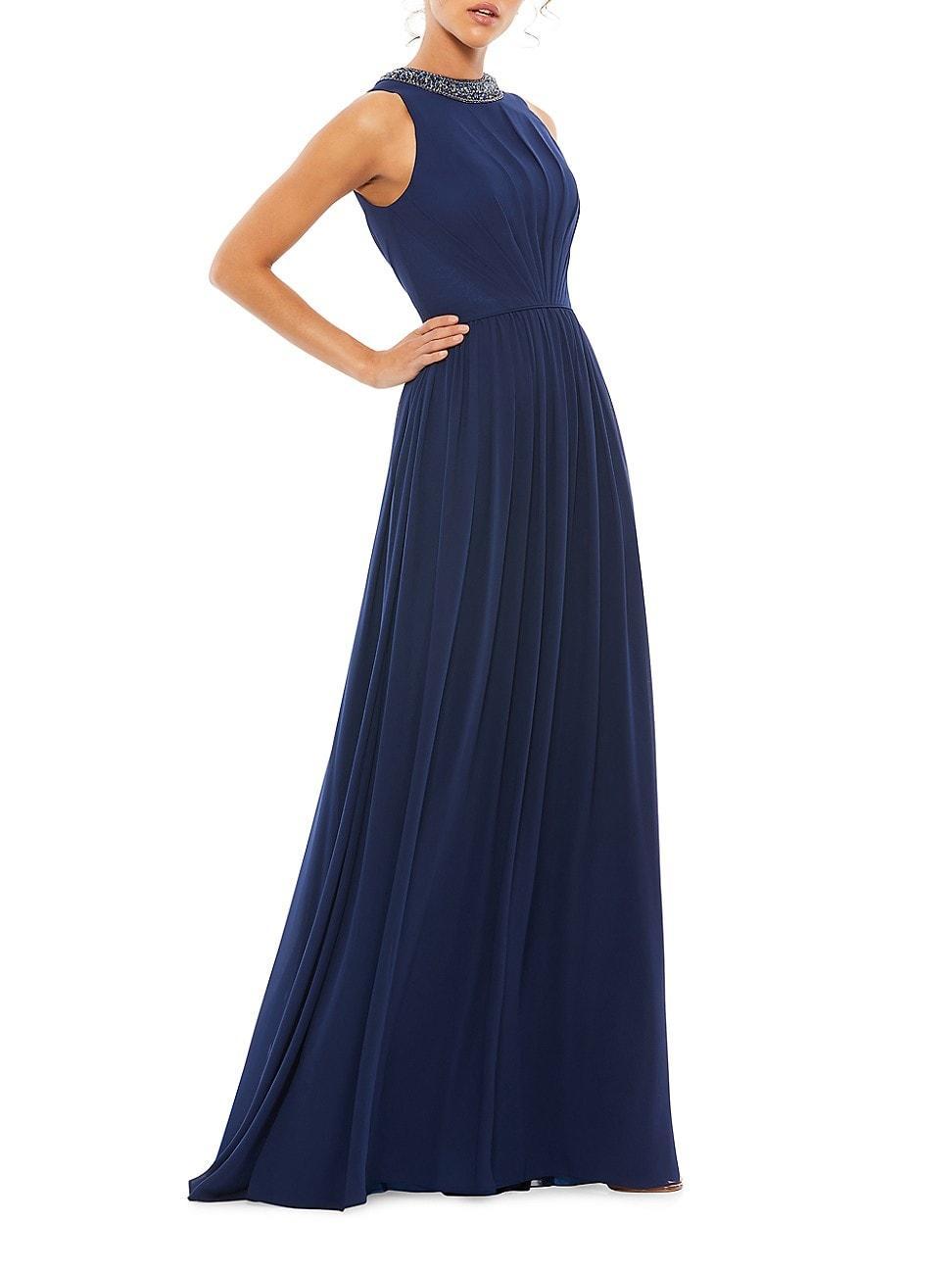 Womens Ieena Bejeweled Neckline Pleated Chiffon Gown Product Image