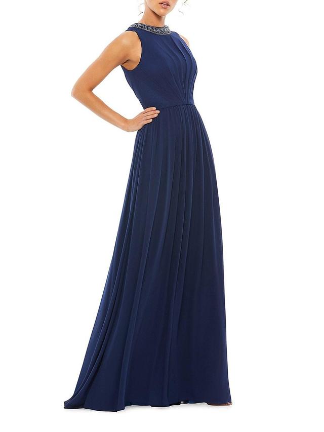 Womens Embellished Jewel-Neck Sleeveless A-Line Gown Product Image