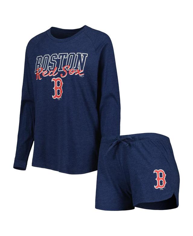 Womens Concepts Sport Heather Navy Boston Red Sox Meter Knit Raglan Long Sleeve T-shirt and Shorts Sleep Set Product Image