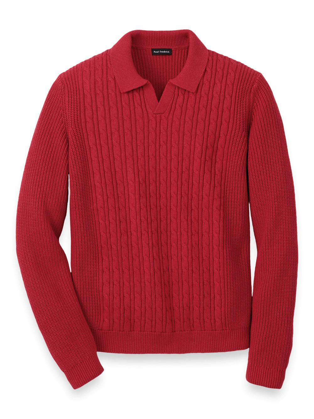 Cotton Cable V-neck Polo - Red Product Image