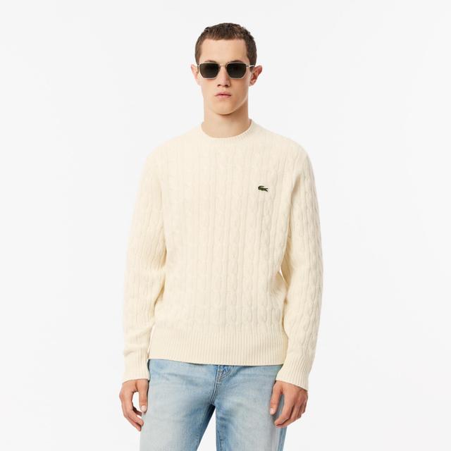 Cable Knit Carded Wool Crew Neck Sweater Product Image