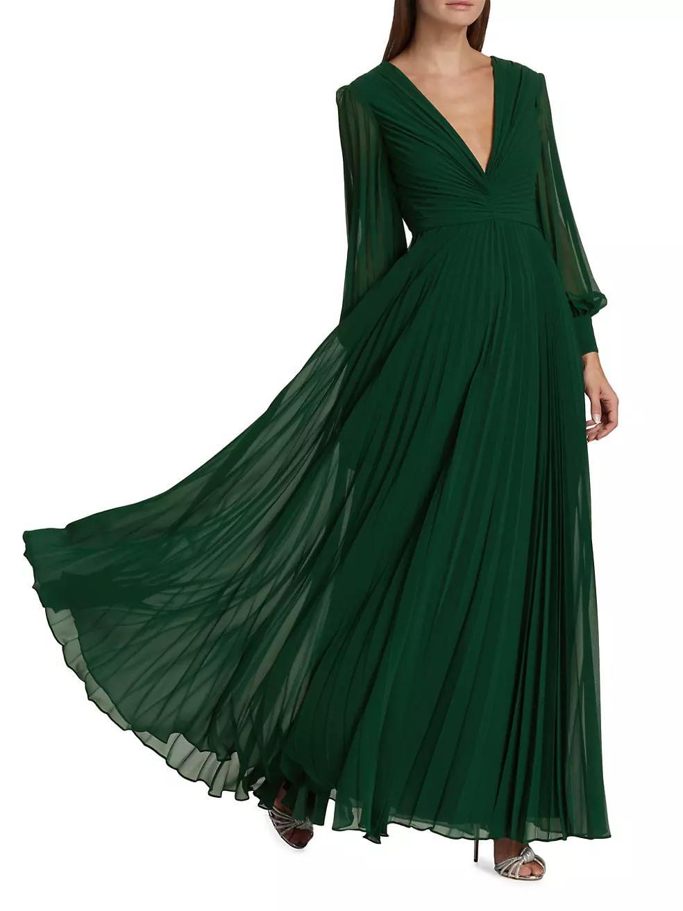 Pleated V-Neck Gown Product Image