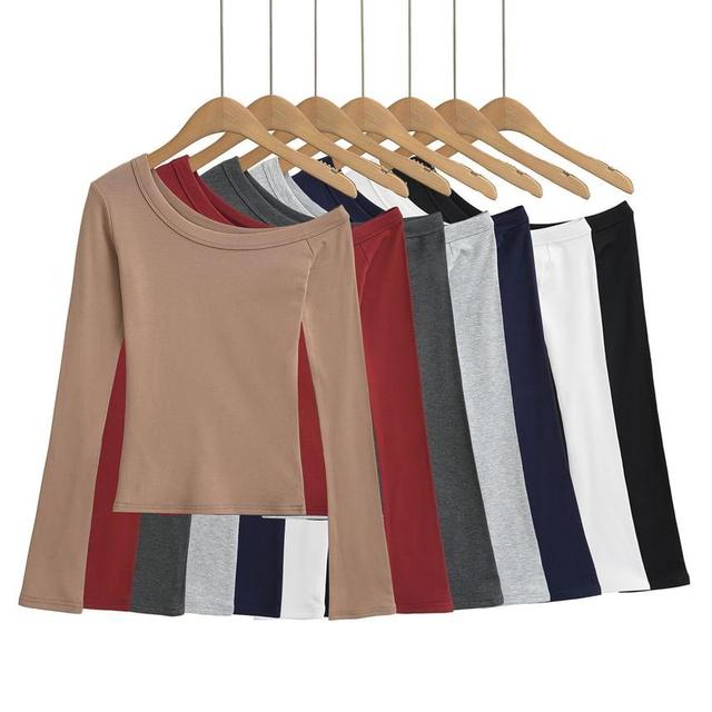 Long-Sleeve Asymmetcal Plain Top Product Image