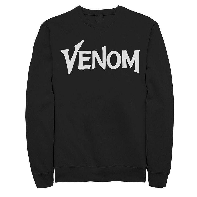 Mens Marvel Venom Logo White Simple Text Graphic Fleece Pullover Black Product Image