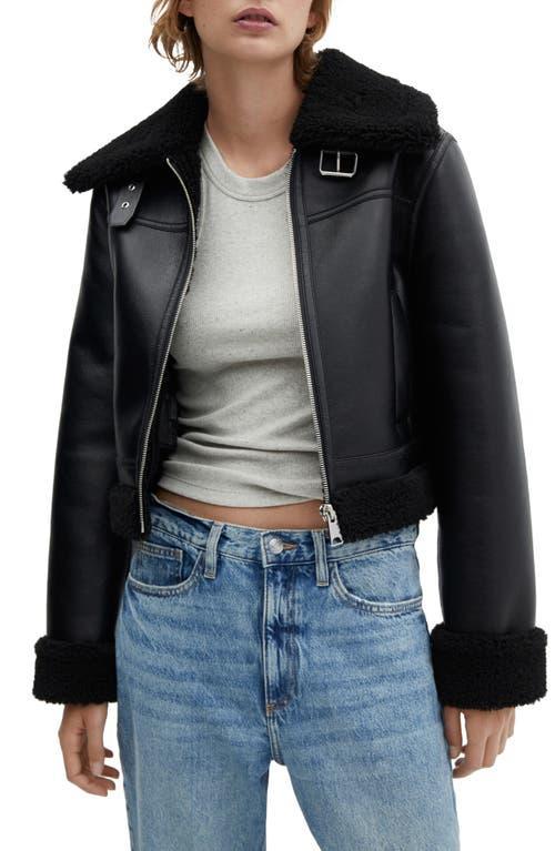 MANGO Faux Shearling Trim Moto Jacket Product Image