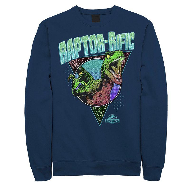 Mens Jurassic World 80s Retro Raptor-rific Dino Sweatshirt Blue Product Image