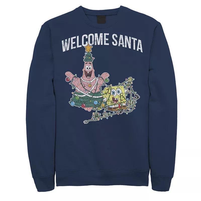 Mens Nickelodeon Spongebob Squarepants Patrick Star Welcome Santa Christmas Graphic Fleece Pullover Blue Product Image