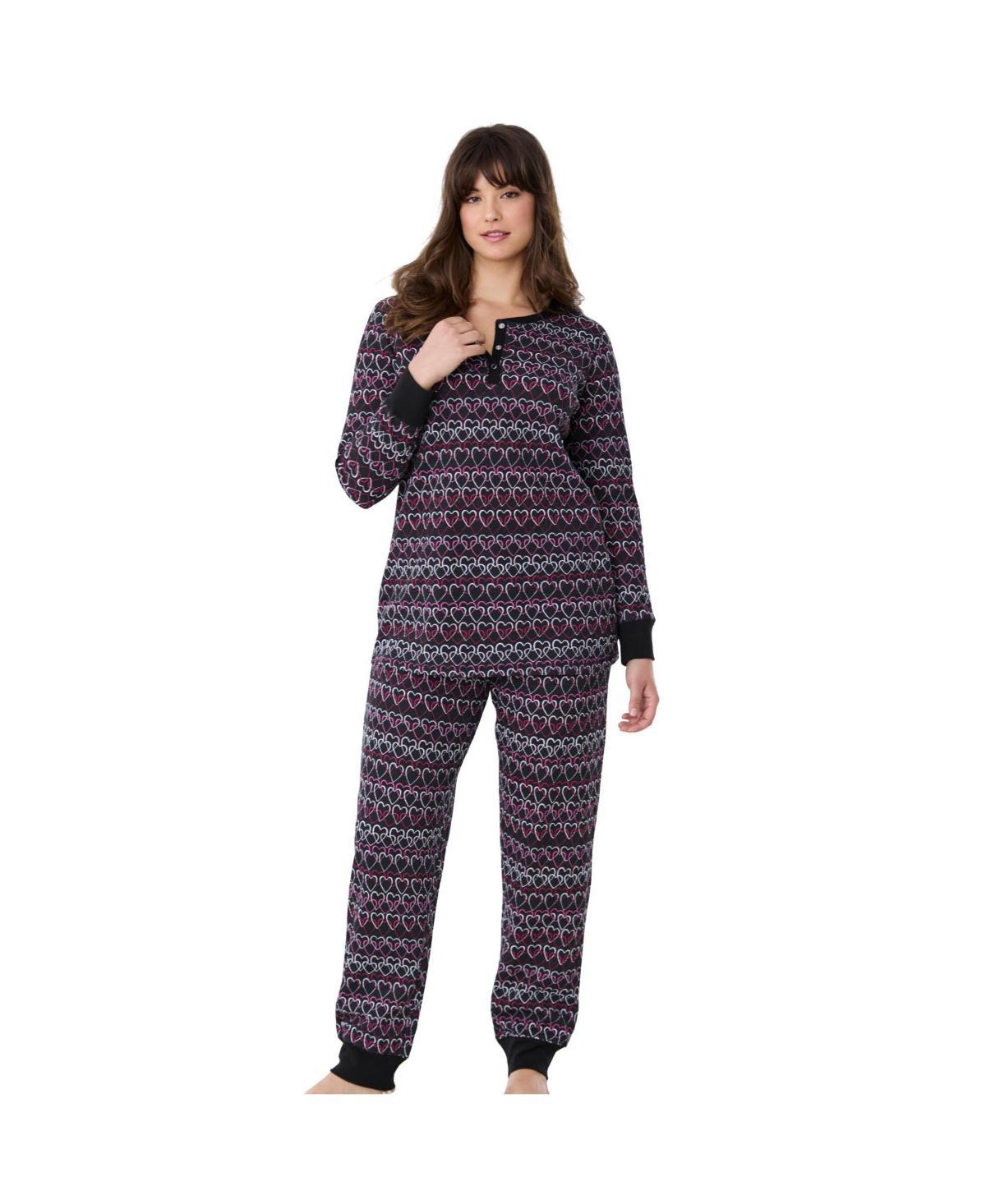 Dreams & Co. Womens Thermal Henley Pajama Set Product Image