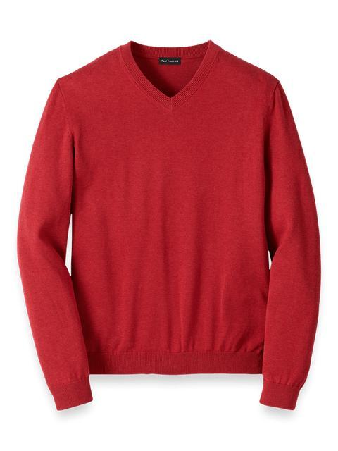 Supima Cotton V-neck Sweater - Red Product Image