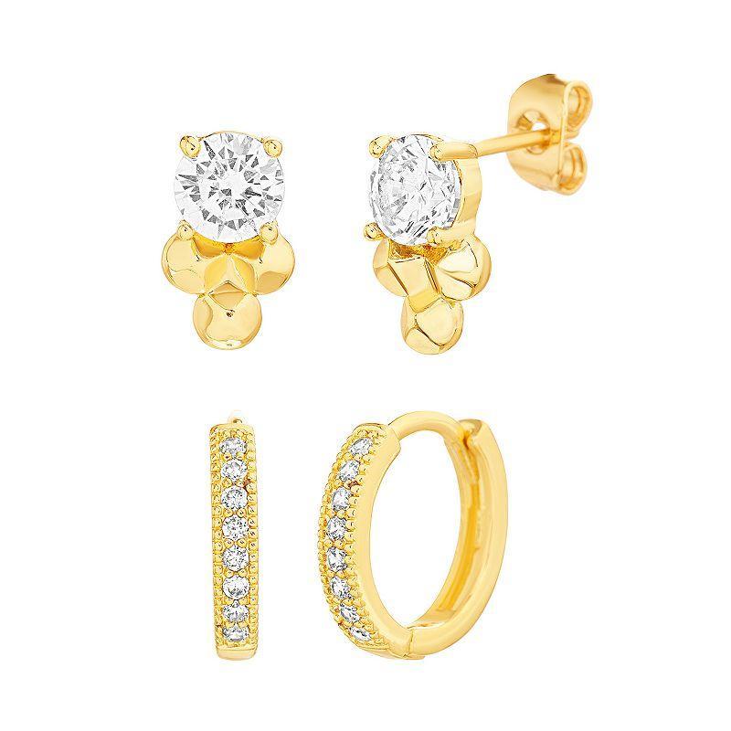 Paige Harper 14k Gold Over Recycled Brass Cubic Zirconia Hoop & Stud Earring Duo Set, Womens Gold Tone Clear Product Image