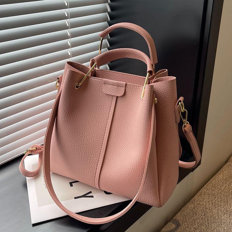 Faux Leather Plain Bucket Bag Product Image