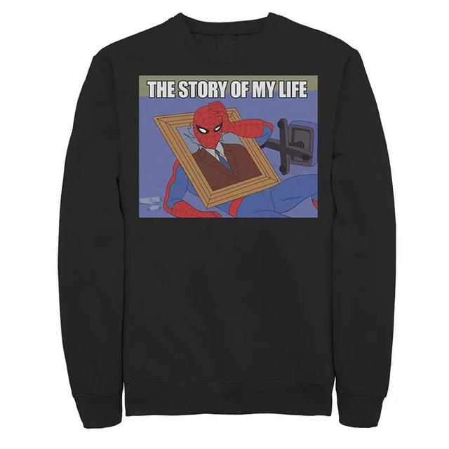 Mens Marvel Spider-Man The Story Of My Life Humor Portrait Sweatshirt Grey Heather Product Image