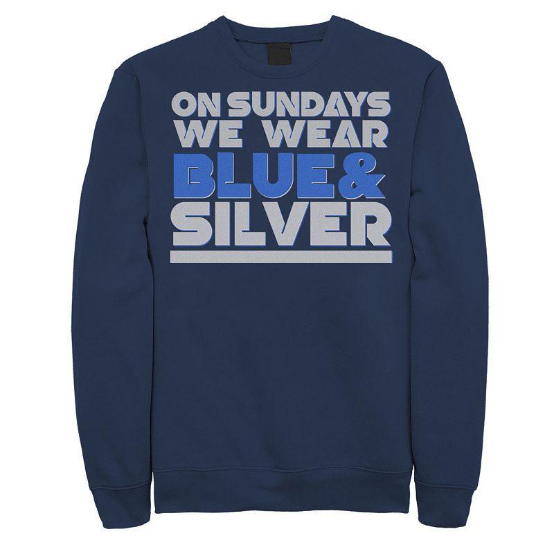 Mens On Sundays We Wear Blue And Silver Text Stack Graphic Fleece Pullover Product Image