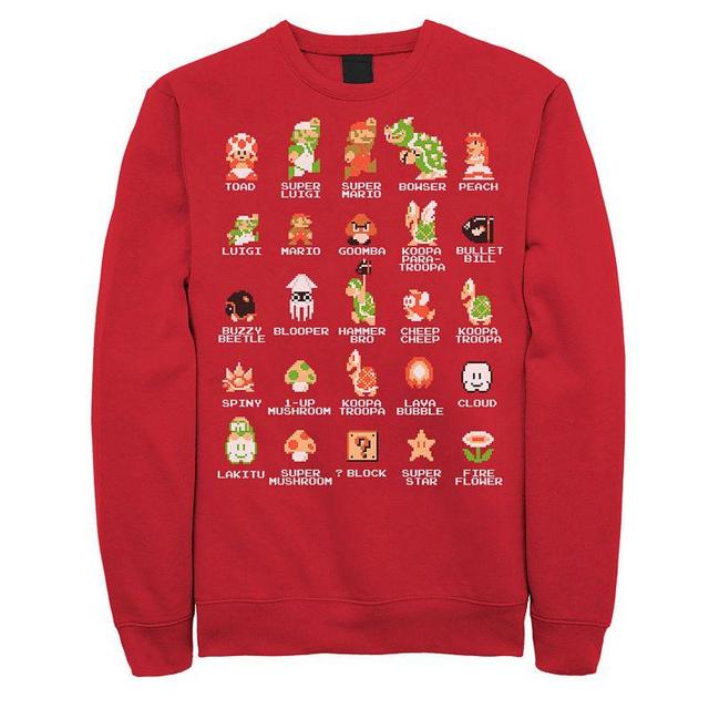 Mens Nintendo Super Mario 8-bit Pixel Icons List Vintage Sweatshirt Product Image