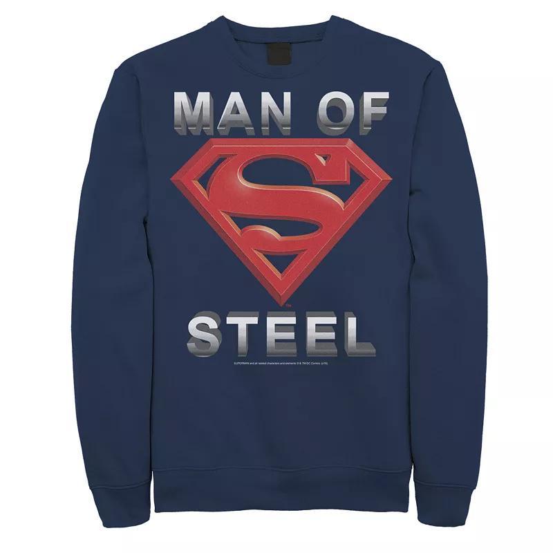 Mens DC Comics Superman Man Of Steel Text Logo Sweatshirt Blue Product Image