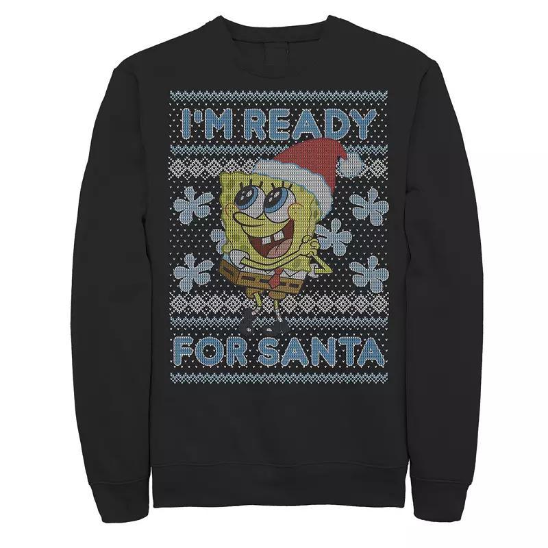 Mens Nickelodeon SpongeBob SquarePants Im Ready For Santa Ugly Christmas Graphic Fleece Pullover Grey Heather Product Image