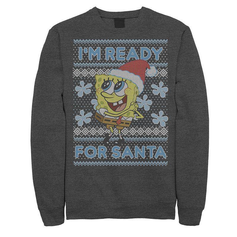 Mens Nickelodeon SpongeBob SquarePants Im Ready For Santa Ugly Christmas Graphic Fleece Pullover Blue Product Image