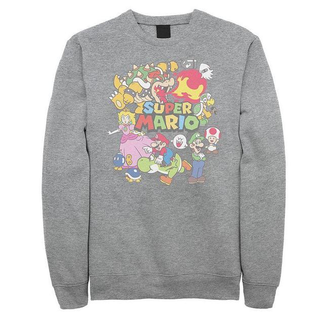 Big & Tall Nintendo Super Mario Characters Collage Fleece Sweatshirt, Mens Athletic Grey Product Image