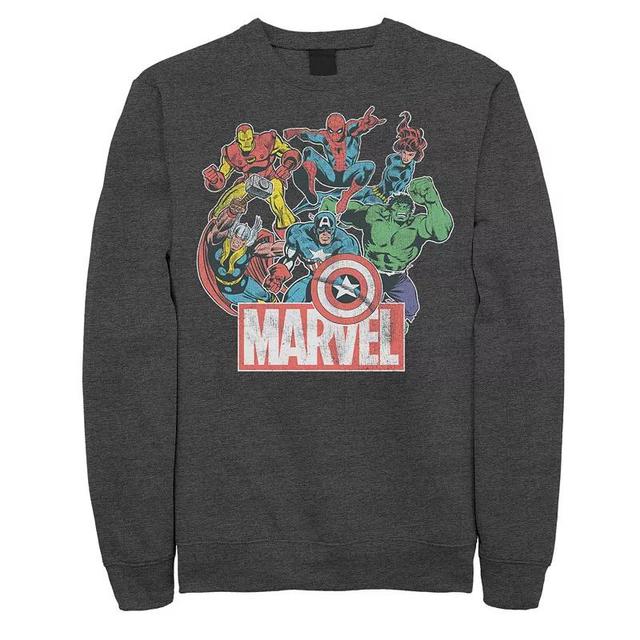 Mens Marvel Avengers Team Retro Comic Vintage Graphic Fleece Pullover Grey Heather Product Image